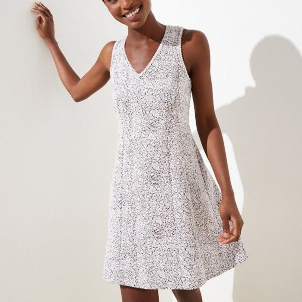 NWT Loft Pink & Gray Rose Jacquard Flare Dress